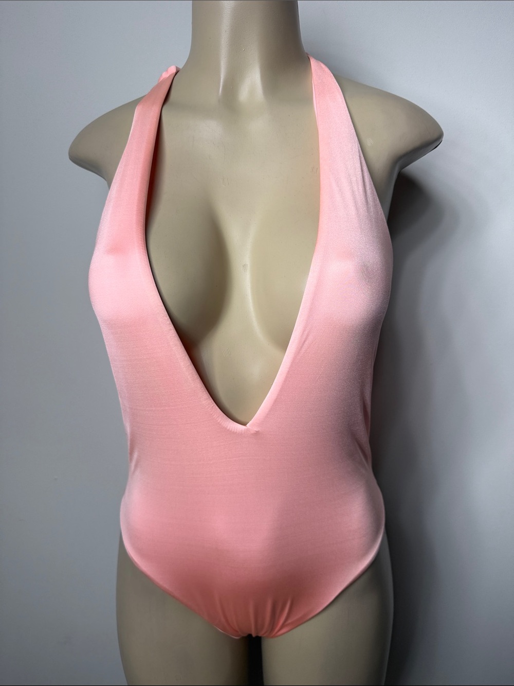 The Bikini Lab Pale Pink Deep V Halter One-Piece